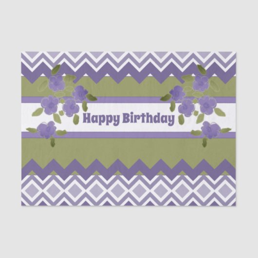 Happy Birthday-weefselpapier in Paars en olijven Tissuepapier (Voorkant)