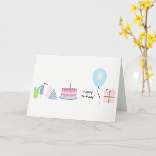 Happy Birthday Wenskaart - in roze en blauw Kaart (Gele Bloem)