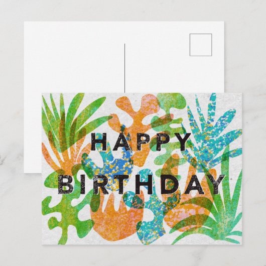 Happy Birthday Wenskaart in Screenprint effect Briefkaart (Voorkant / Achterkant)