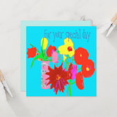 Happy Birthday Wenskaart met Happy Flowers Kaart (Voorkant / Achterkant in situ)