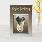 Happy Birthday wenskaart met Jack Russel Kaart (Gele Bloem)