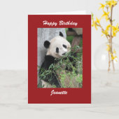 Happy Birthday Wenskaart Panda, Rode Grens Kaart (Gele Bloem)