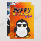 Happy Birthday Wenskaart (Penguin Theme) Kaart (Voorkant / Achterkant)