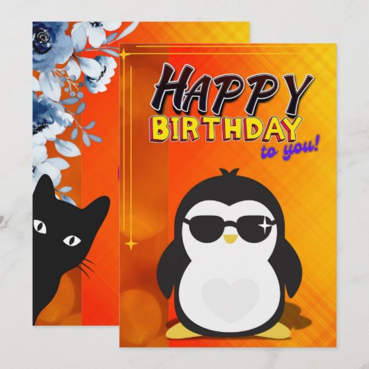 Happy Birthday Wenskaart (Penguin Theme) Kaart (Voorkant / Achterkant)
