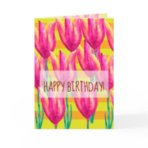 Happy Birthday Wenskaart, Tulpen en Lijnen