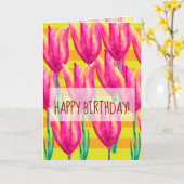 Happy Birthday Wenskaart, Tulpen en Lijnen Kaart (Gele Bloem)