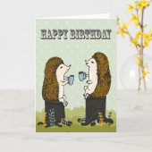 Happy Birthday - Wenskaart van de Egel Tea Party Kaart (Gele Bloem)