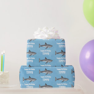Happy Birthday Whimsical Blue Ocean Sharks Fun Cadeaupapier
