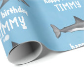 Happy Birthday Whimsical Blue Ocean Sharks Fun Cadeaupapier (Rol Hoek)