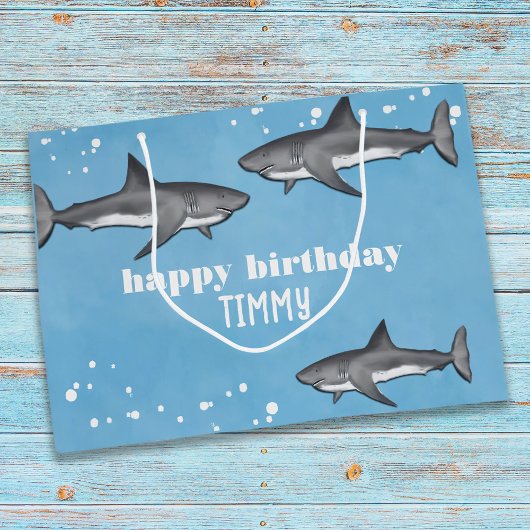 Happy Birthday Whimsical Blue Ocean Sharks Fun Groot Cadeauzakje