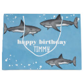 Happy Birthday Whimsical Blue Ocean Sharks Fun Groot Cadeauzakje (Voorkant)