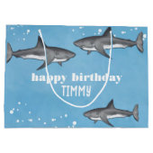 Happy Birthday Whimsical Blue Ocean Sharks Fun Groot Cadeauzakje (Achterkant)