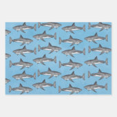Happy Birthday Whimsical Blue Ocean Sharks Fun Inpakpapier Vel (Voorkant 2)