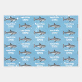 Happy Birthday Whimsical Blue Ocean Sharks Fun Inpakpapier Vel (Voorkant)