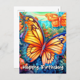 Happy Birthday Whimsical Butterfly Design Feestdagenkaart