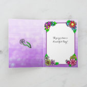 Happy Birthday Whimsical Cat and Flowers Kaart (Binnen)