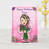 Happy Birthday Whimsical Girl met Flowers Kaart (Gele Bloem)