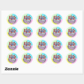 Happy Birthday Whimsical Hand draw Cake Ronde Sticker (Vel)