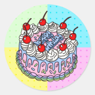 Happy Birthday Whimsical Hand draw Cake Ronde Sticker