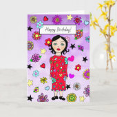 Happy Birthday Whimsical Lady met Flowers Kaart (Gele Bloem)