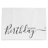 Happy Birthday White Black Elegant Large Gift Bag Groot Cadeauzakje (Voorkant)