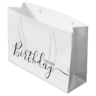 Happy Birthday White Black Elegant Large Gift Bag Groot Cadeauzakje