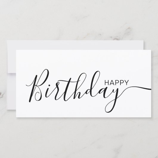 Happy Birthday White Black Modern Flat Card (Voorkant)