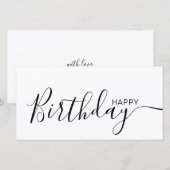 Happy Birthday White Black Modern Flat Card (Voorkant / Achterkant)