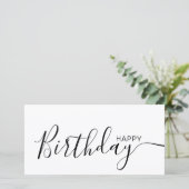 Happy Birthday White Black Modern Flat Card (Staand voorkant)