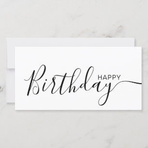 Happy Birthday White Black Modern Flat Card