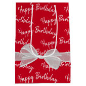 Happy Birthday White Bow op rood Medium Cadeauzakje (Achterkant)