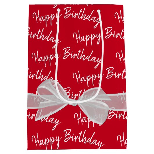 Happy Birthday White Bow op rood Medium Cadeauzakje (Achterkant)
