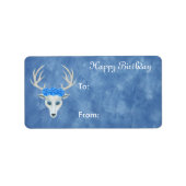 Happy Birthday White Deer Head die Rozen blauw dra Etiket (Voorkant)