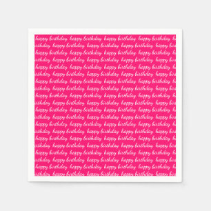 Happy Birthday White Hot Pink Typografie Servet