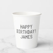 Happy Birthday White zwarte aangepaste naam modern Papieren Bekers (Achterkant)