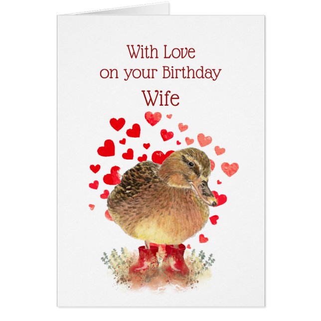 Happy Birthday Wife Cute Duck Red Boots (Voorkant)