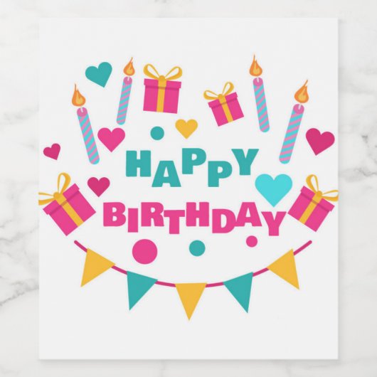 Happy Birthday Wijn Etiket (Enkel label)