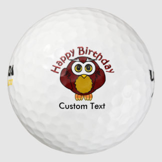 Happy Birthday - Wijze uil met gebogen tekst Golfballen