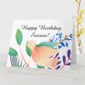 Happy Birthday wil foto-tekst Waterverf Vogel Kaart (Gele Bloem)