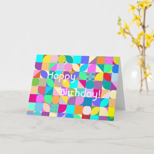 Happy Birthday wil Geometric Modern Art Kaart (Gele Bloem)