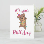 Happy Birthday wil jullie graag Beer van de katte Kaart (Staand voorkant)