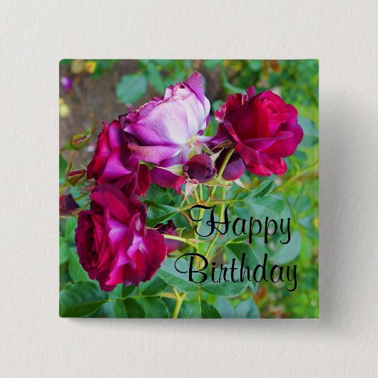 Happy Birthday Wild Blue Yonder Roos #1 Button (Voorkant)