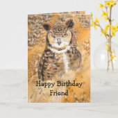 Happy Birthday Wild & Crazy Friend Waterverf Owl Kaart (Gele Bloem)