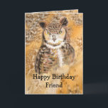 Happy Birthday Wild & Crazy Friend Waterverf Owl Kaart<br><div class="desc">Funny,  Birthday,  Great Horned Owl Wild & Crazy</div>