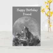 Happy Birthday Wild & Crazy Friend Waterverf Wolf Kaart (Gele Bloem)