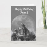 Happy Birthday Wild & Crazy Friend Waterverf Wolf Kaart<br><div class="desc">Fun Happy Birthday Friend for the Wild & Crazy one with waterverf wolves howling at full moon</div>