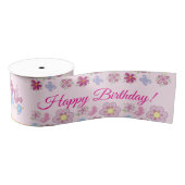 Happy Birthday Wild Flowers Garden Birds Pattern Grosgrain Lint (Spoel)