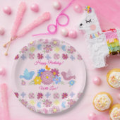 Happy Birthday Wild Flowers Garden Birds Pattern Papieren Bordje (Feest)