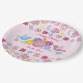 Happy Birthday Wild Flowers Garden Birds Pattern Papieren Bordje (Gekanteld)
