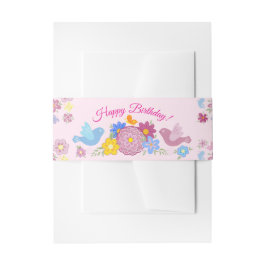 Happy Birthday Wild Flowers Garden Birds Pattern Uitnodigingen Wikkel